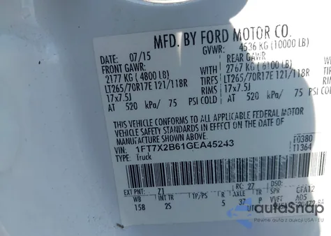 2016 Ford F-250 Xlt z USA, uszkodzony, nr VIN 1FT7X2B61GEA45243